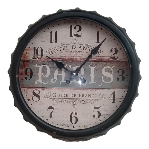 Reloj Retro Vintage Motivo Paris Marco Metal Tapa De Botella