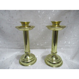 Antiguo Par Candelabros Bronce Estilo Inglés Alto 19 Cm