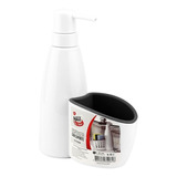 Dispenser Detergente Com Suporte Porta Esponja Sabão - Clink Cor Branco