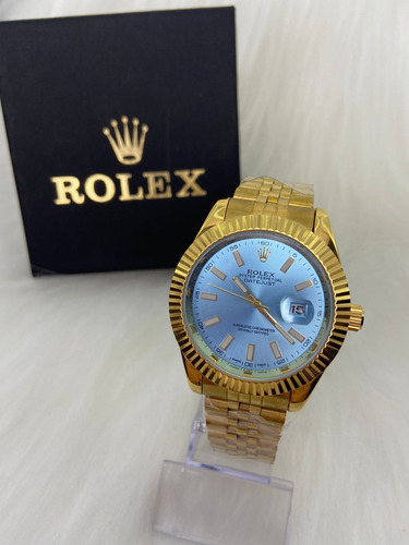 Relogio Rolex Masculino Datejust Dourado Com Azul Celeste