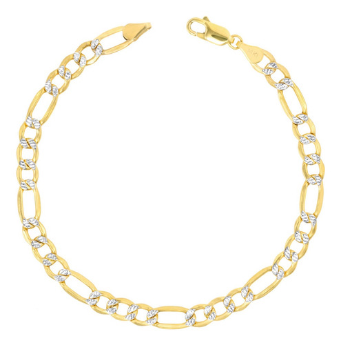 Pulsera Figaro 3x1 Diamantada Oro 14k Kilates 4mm 21cm Italy Diámetro 7 Cm Largo 21 Cm