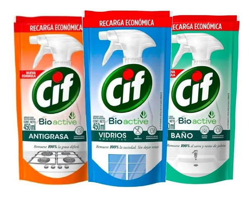 Kit Repuestos Limpiadores Cif Antigrasa - Vidrios Y Baño