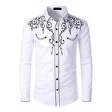 Western Vaquero Camisa Hombres Marca Diseño Bordado Slim Fi