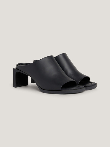 Mules Negros De Piel Con Tacón Ancho Tommy Jeans De Mujer