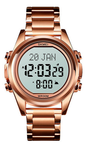 Reloj Hombre Skmei 1667 Digital Alarma Qibla Direccion Color De La Malla Dorado/rosa Color Del Fondo Blanco