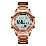 Reloj Hombre Skmei 1667 Digital Alarma Qibla Direccion Color De La Malla Dorado/rosa Color Del Fondo Blanco