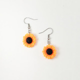 Aretes Herrajes En Acero Girasol Amarilla Hermoso Mujeres