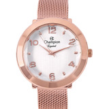 Relógio Champion Rosê Feminino Cn25207z Grande Pulseira Mesh