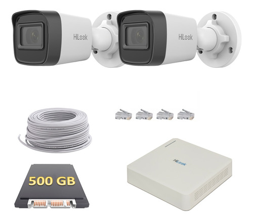 Kit Circuito Cerrado 2 Cam Ip 2mp 40mtscbl 500gb Hilook