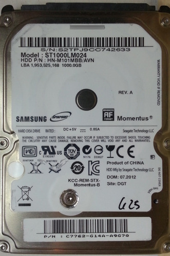 Disco Samsung St1000lm024 H 1tb Sata 2.5 - 625 Recuperodatos