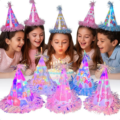 5 Gorros Led Cono Escarcha Tornasol Fiesta Feliz Cumpleaños Iridiscente