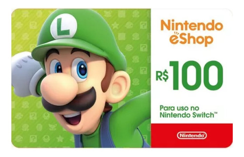 Cartão Nintendo Eshop Brasil R$100 Reais Gift Card Digital