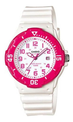 Reloj Casio Analogo Dama Lrw-200h-4bv Color De La Correa Blanco Color Del Bisel Fucsia Color Del Fondo Blanco