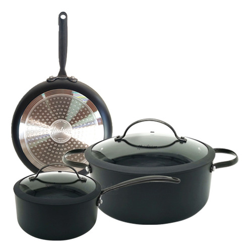 Set Cacerola Olla Sartén Hudson Total Black 5 Pzs Inducción