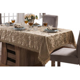 Toalha De Mesa Ret. Jacquard Ocre Com Renda Gripir 1,80x1,40