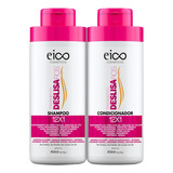 Kit Eico Tratamento Creme Capilar Shampoo Sem Sal 450ml + Condicionador Leave-in 400ml Efeito Salão Deslisa Fios Ultra Hidratação Antifrizz Reduz Volume Desembaraço Queratina Brilho Maciez Vegano