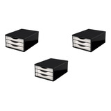 3 Caixa Arquivo Gaveteiro Mdf Black Piano 3 Gavetas Bca 3338