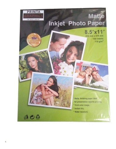 1 Paquete Papel Fotográfico Matte Carta 170gr 100 Hojas