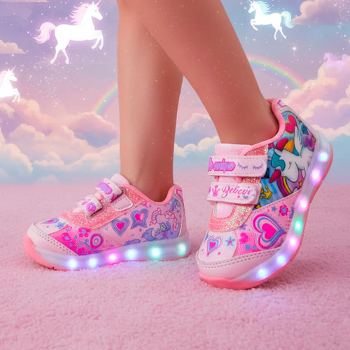 Sneakers Unicornio Corazon Luces Led Casuales Comodos 775-rp