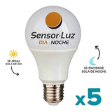 Set 5 Lámparas Foco Led 9w Sensor Luz Dia Noche Fotocelula 