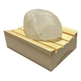 Piedra De Alumbre Natural 80gr Con Base De Madera