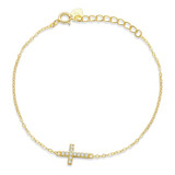 Pulsera Para Mujer Dije Cruz En Plata Con Chapado En Oro