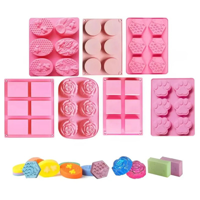 7 Molde De Silicona De 6 Agujeros Para Jabones Y Repostería Rosa Claro