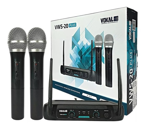 Microfone Sem Fio Duplo Vhf Profissional Vokal Vws-20 Plus Preto