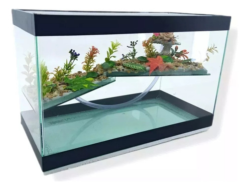 Terrario N4 35x16x22cm Aquário Decorado Tartarugas E Peixes