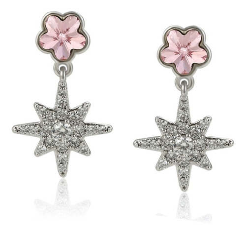 Aretes Oro 14k Lam Estrella Flor Swarovski Mujer Regalo Moda