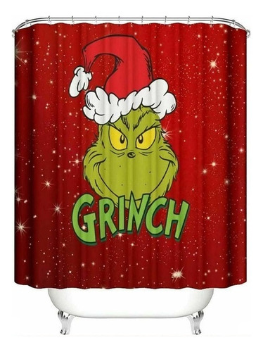 Cortina De Ducha Navideña Grinch Con 12 Ganchos, Juego De Ba