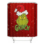 Cortina De Ducha Navideña Grinch Con 12 Ganchos, Juego De Ba