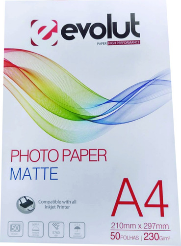 100 Folhas Papel Fotográfico Matte Fosco Evolut 230g A4