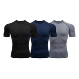 3pcs Playera Licras Deportivas Hombre Compresion Manga Gym