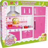 Kit Cozinha Infantil Completa Geladeira Fogao 82cm Rosa