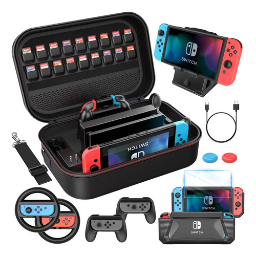 Conjunto Acessórios 12 Em 1 Para Switch - Mala Armazenamento