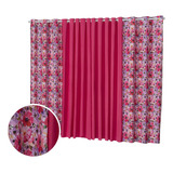 Cortina Floratta 2,00 X 1,70m Sala Quarto Estampada Floral Cor Pink