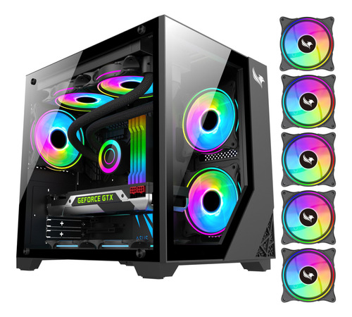 Gabinete Gamer Digoo Aquar Mid-tower M-atx Vidro C/ 5 Fans