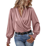 Blusa Para Dama De Moda Cuello V Casual Elegante Manga Larga