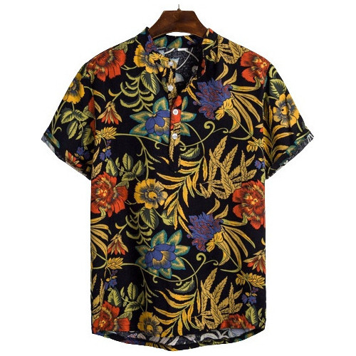 Camisa Hawaiana Unisex De Neón Con Hojas De Palma, Camisa