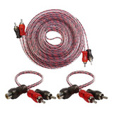 Kit 1 Cabo Rca 5m + 2y Dupla Blindagem Injetado Vermelho Som