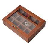 Caja Organizadora Rústica Para Joyas De Madera, 12 Pendiente