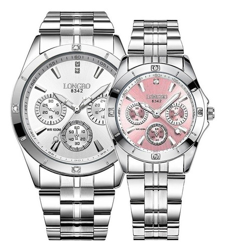 Duo Reloj Pareja Acero Inoxidable Contra Agua Lg8342 Correa Blanco Rosa