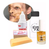 Kit Maquillaje Fx Sangre Latex Cera Y Pegamento Mastic