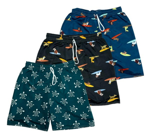 Kit 05 Short Bermuda Tactel Infantil Juvenil Estampado Surf