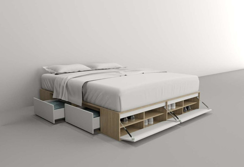 Cama Box Plataforma 2pl  King 2 Mts C/ 4 Cajones 2 Puertas