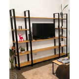 Estantería Rack Tv Industrial Hierro Y Madera