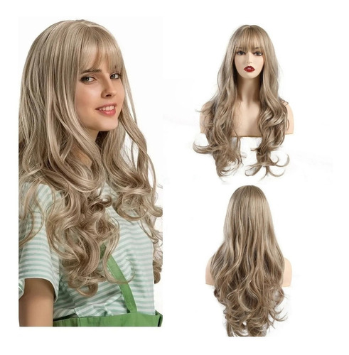 Peluca Sintética Larga Rizada Cabello Cosplay Natural Rubia