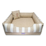 Cama Pet Luxo 60x60cm Tecido Impermeável Listrado Média