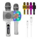 Microfono Karaoke Bluetooth Inalambrico Parlante Efectos Rgb Color Plateado